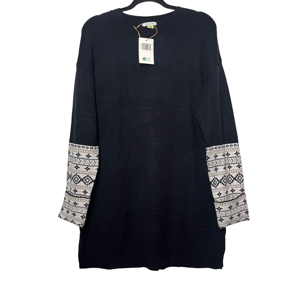 Serra‎ Women's Black Long Sleeve Pullover Cable Sweater Dress NWT Size M 8/10